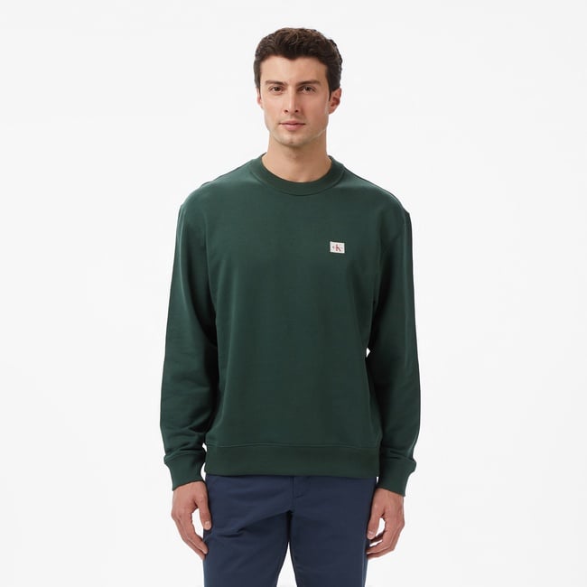  Calvin Klein Terry Badge Erkek Yeşil Sweatshirt