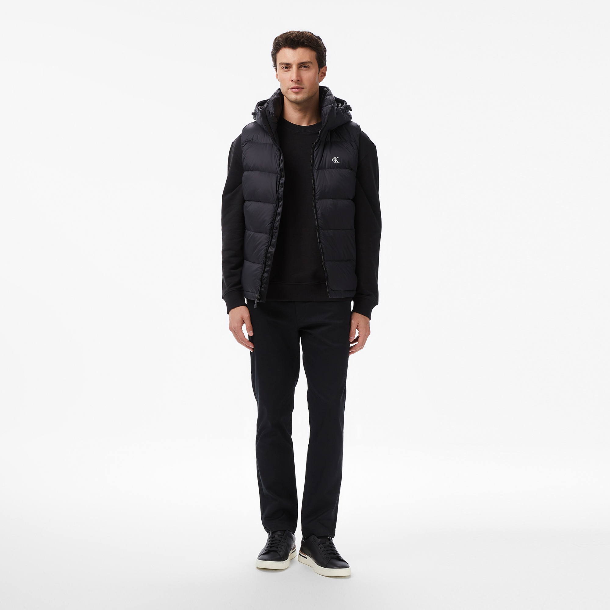 Calvin Klein Nylon Zip Off Hood Down Puf Erkek Siyah Yelek