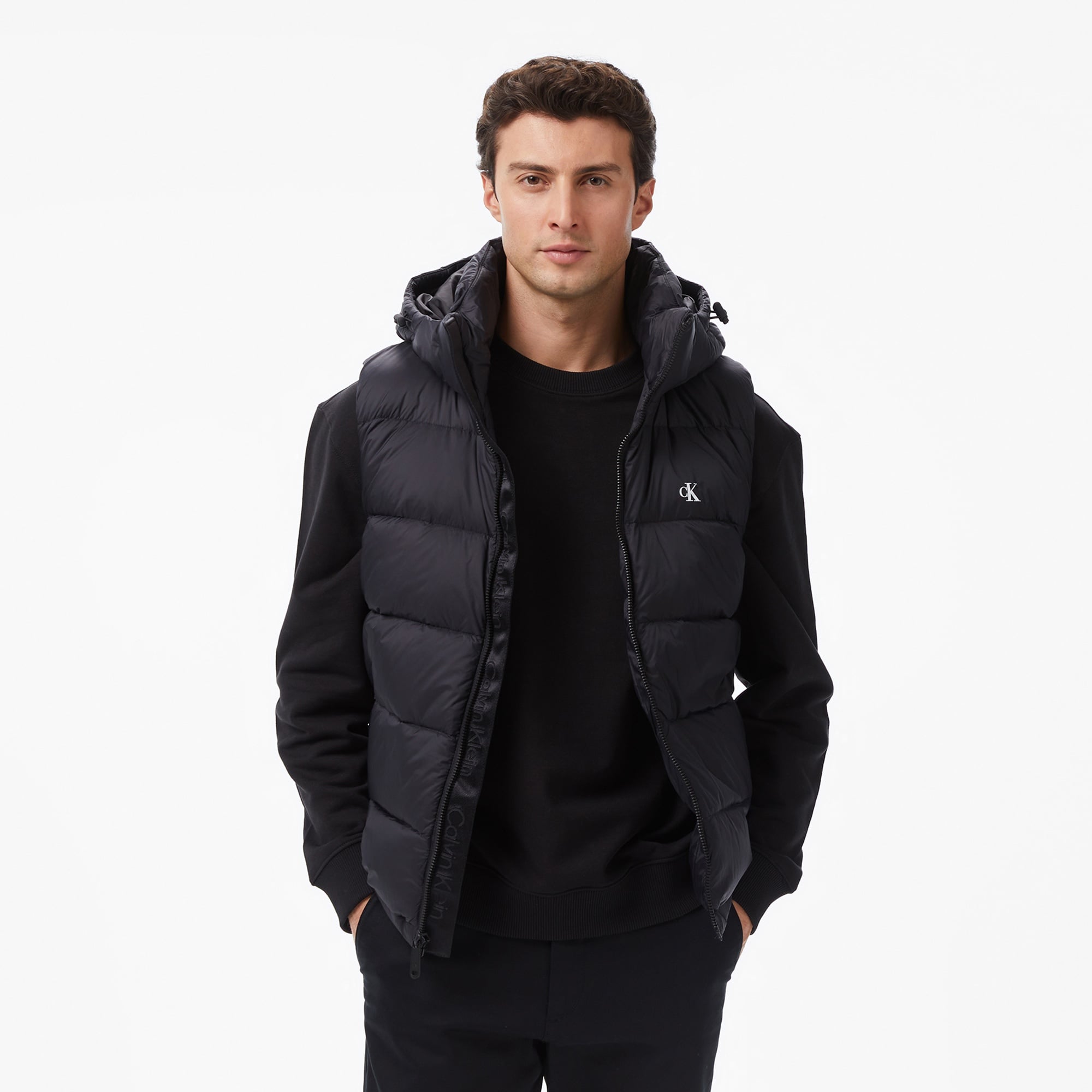 Calvin Klein Nylon Zip Off Hood Down Puf Erkek Siyah Yelek