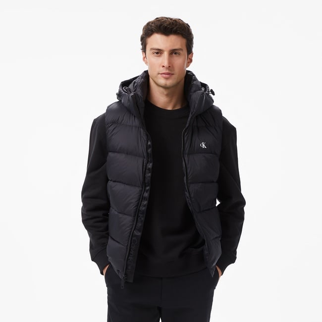  Calvin Klein Nylon Zip Off Hood Down Puf Erkek Siyah Yelek