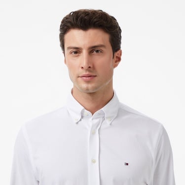  Tommy Hilfiger Performance Knit Solid Erkek Beyaz Gömlek