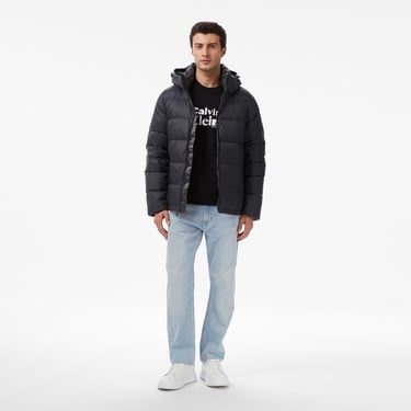  Calvin Klein Nylon Zip Off Hood Down Puffer Erkek Gri Mont