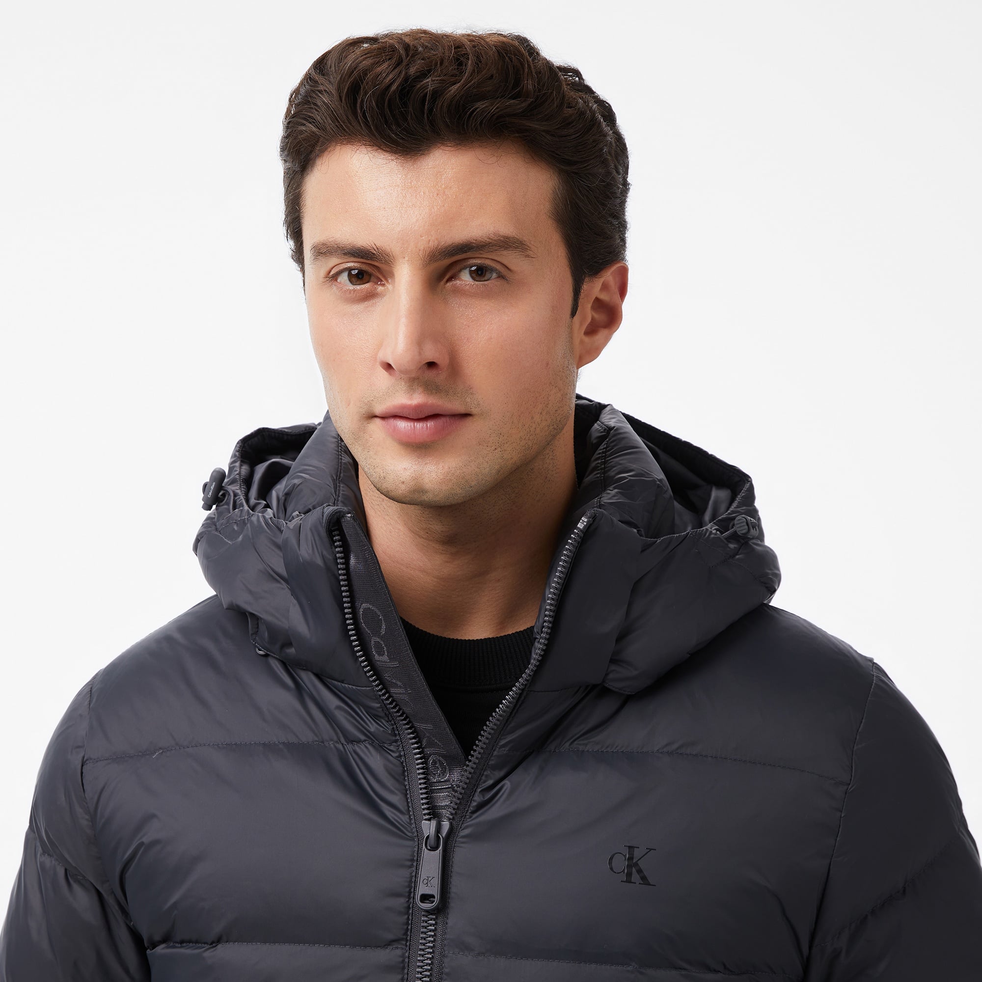 Calvin Klein Nylon Zip Off Hood Down Puffer Erkek Gri Mont