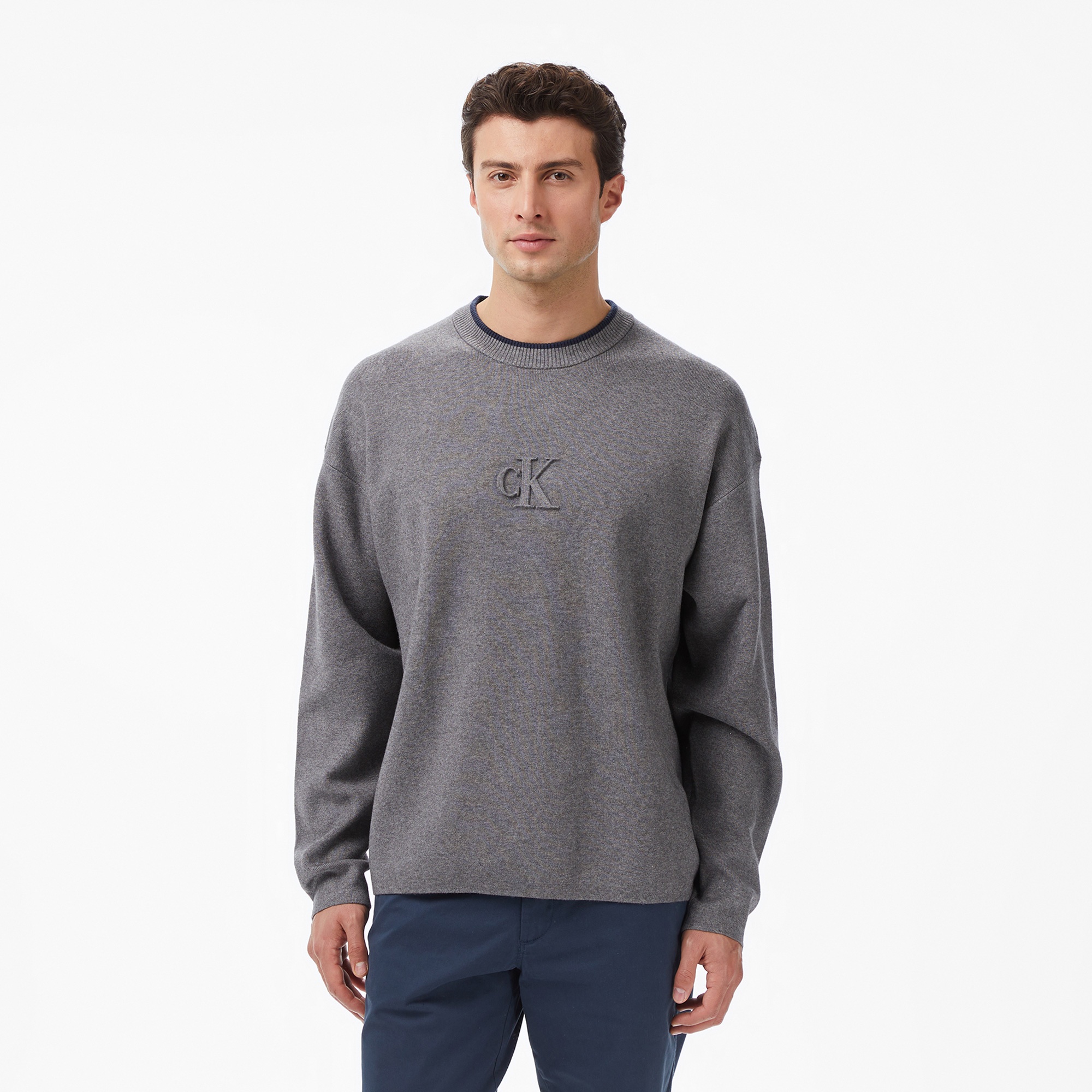Calvin Klein Embossed Logo Erkek Gri Triko