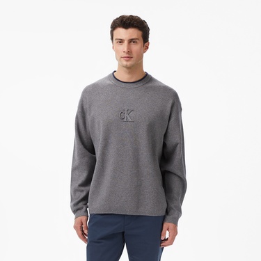  Calvin Klein Embossed Logo Erkek Gri Triko