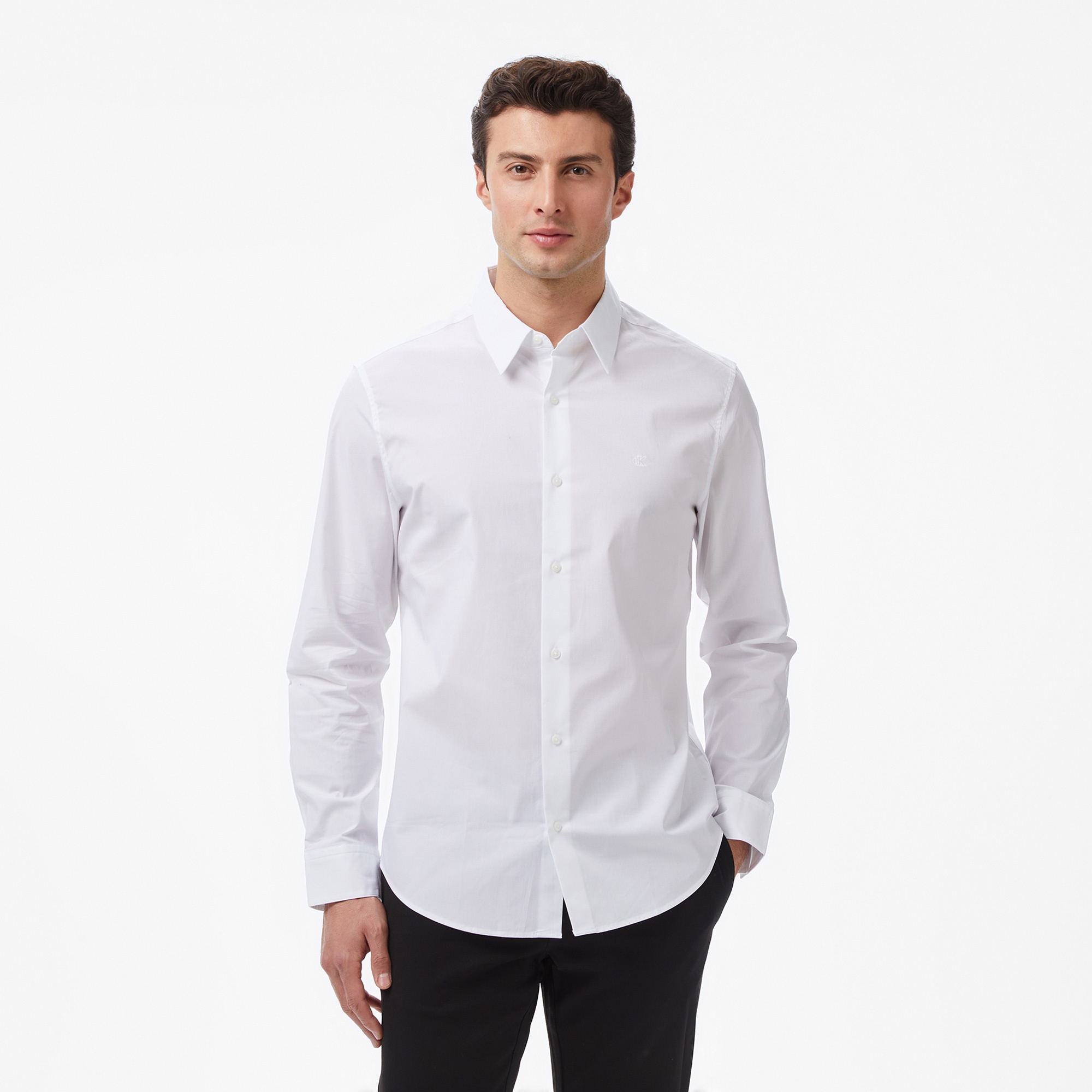 Calvin Klein Solid Stretch Classic Erkek Beyaz Gömlek