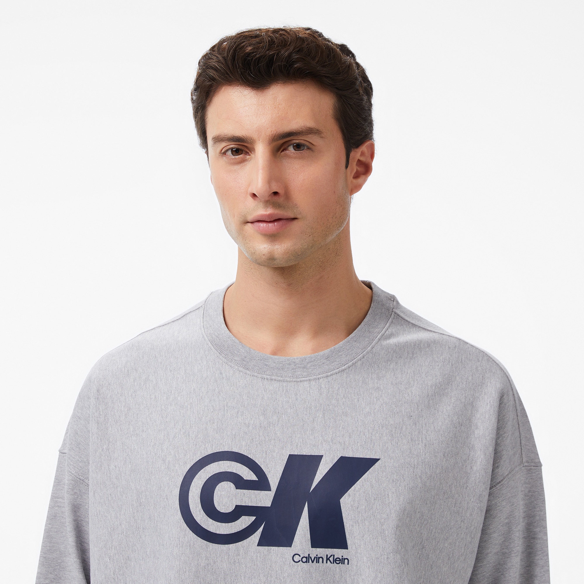 Calvin Klein Premium Terry Graphic Erkek Gri Sweatshirt