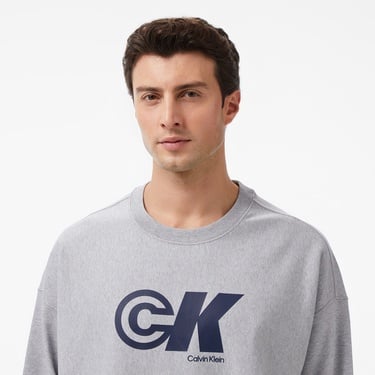  Calvin Klein Premium Terry Graphic Erkek Gri Sweatshirt