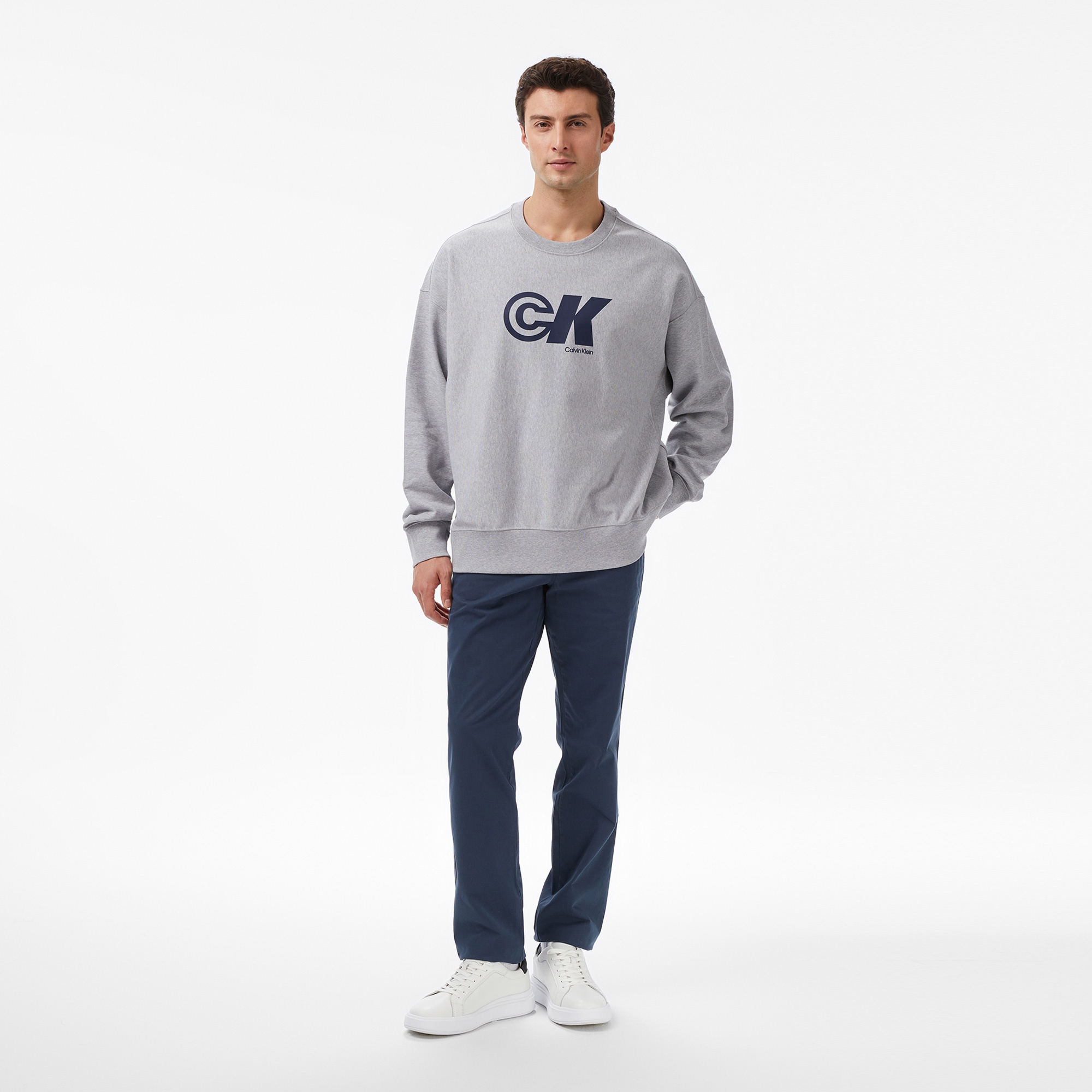 Calvin Klein Premium Terry Graphic Erkek Gri Sweatshirt