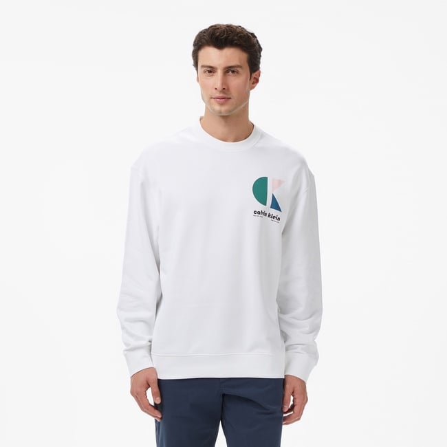  Calvin Klein Terry Bauhaus Logo Erkek Beyaz Sweatshirt