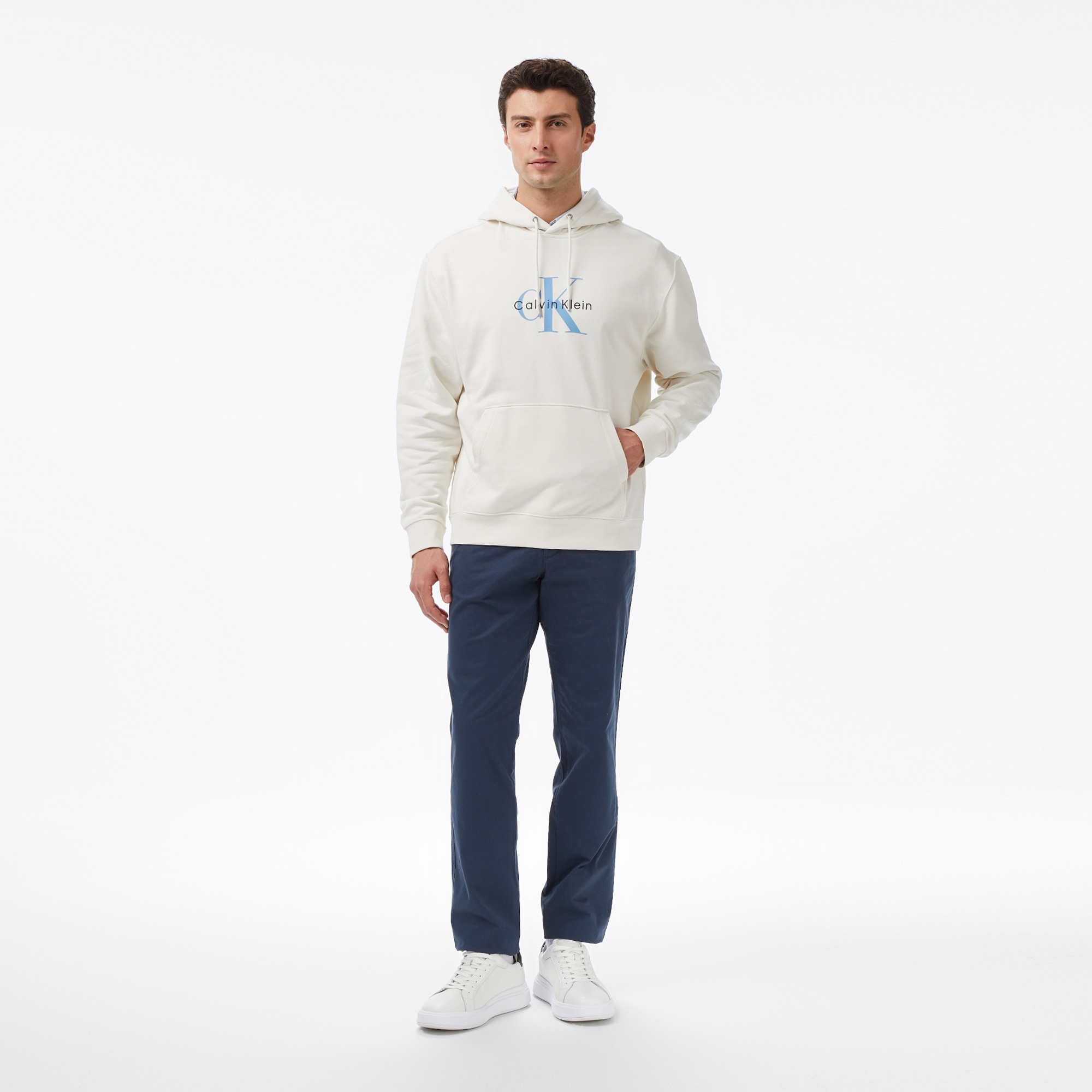 Calvin Klein Monologo Terry Erkek Beyaz Sweatshirt
