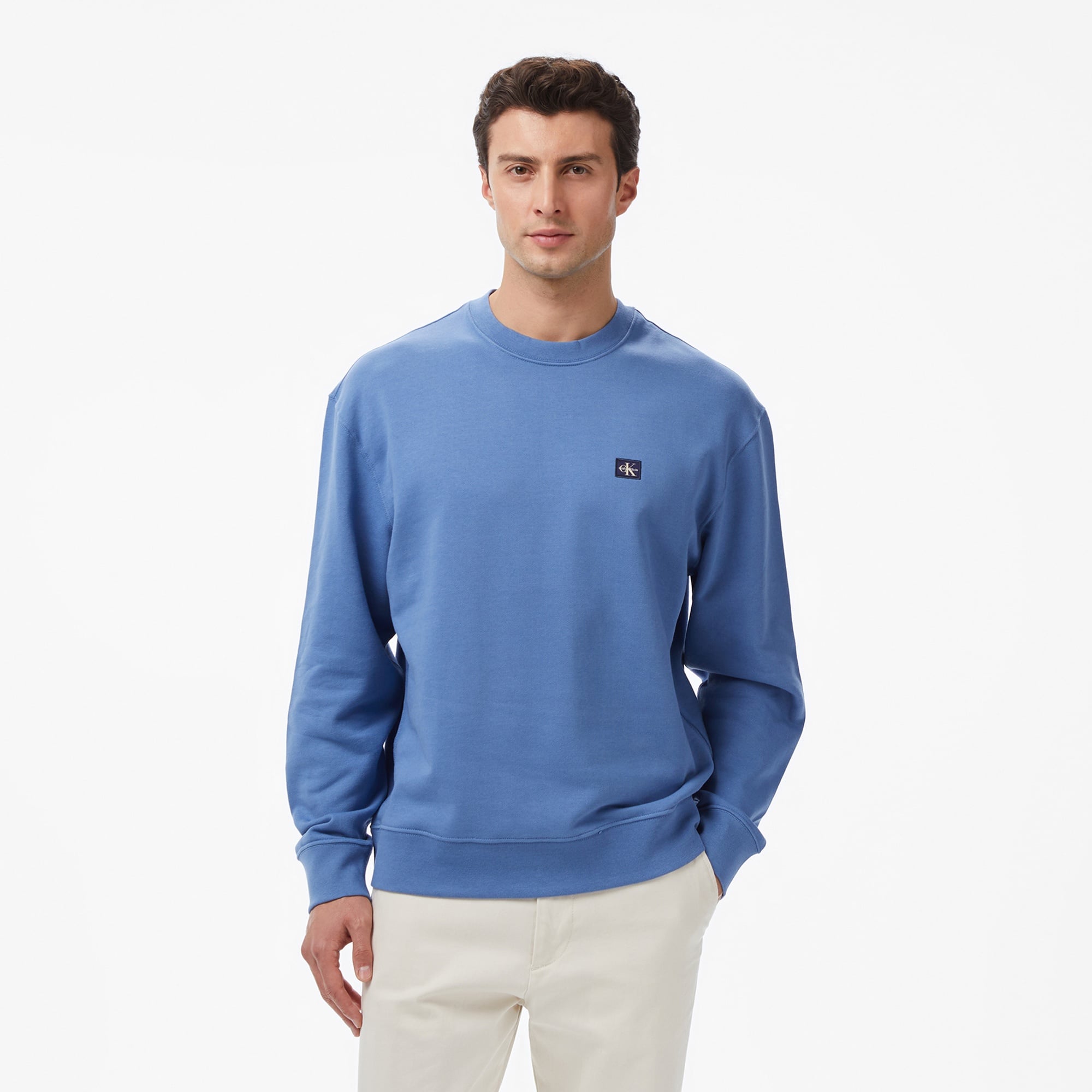 Calvin Klein Terry Badge Erkek Mavi Sweatshirt