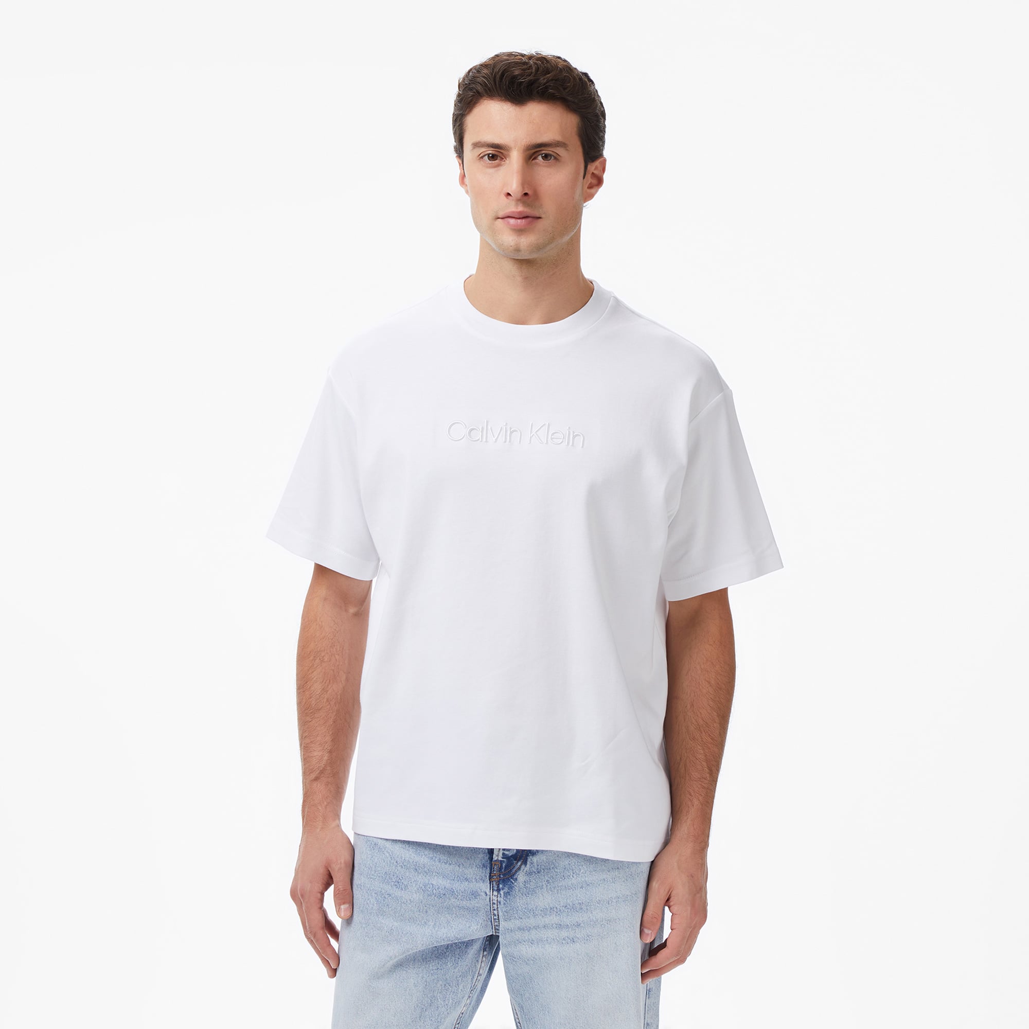  Calvin Klein Fashion Logo Erkek Beyaz T-Shirt