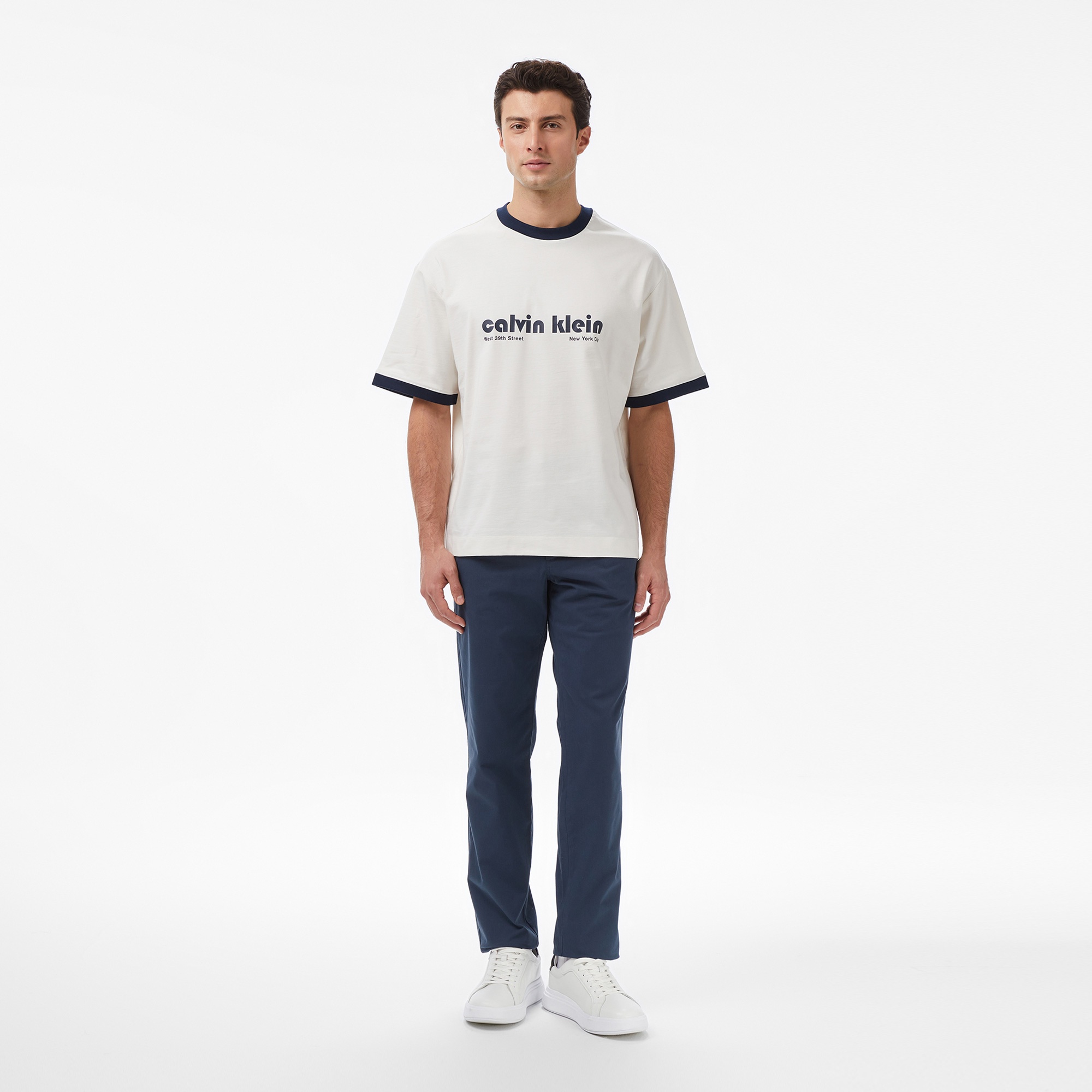 Calvin Klein Retro Logo Ringer Erkek Beyaz T-Shirt