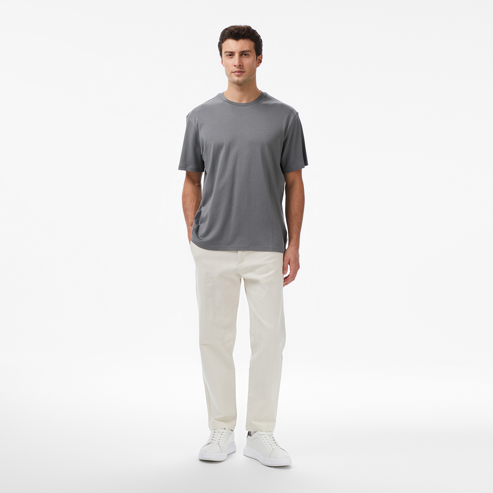 Calvin Klein Supima Chest Crew Erkek Gri T-Shirt