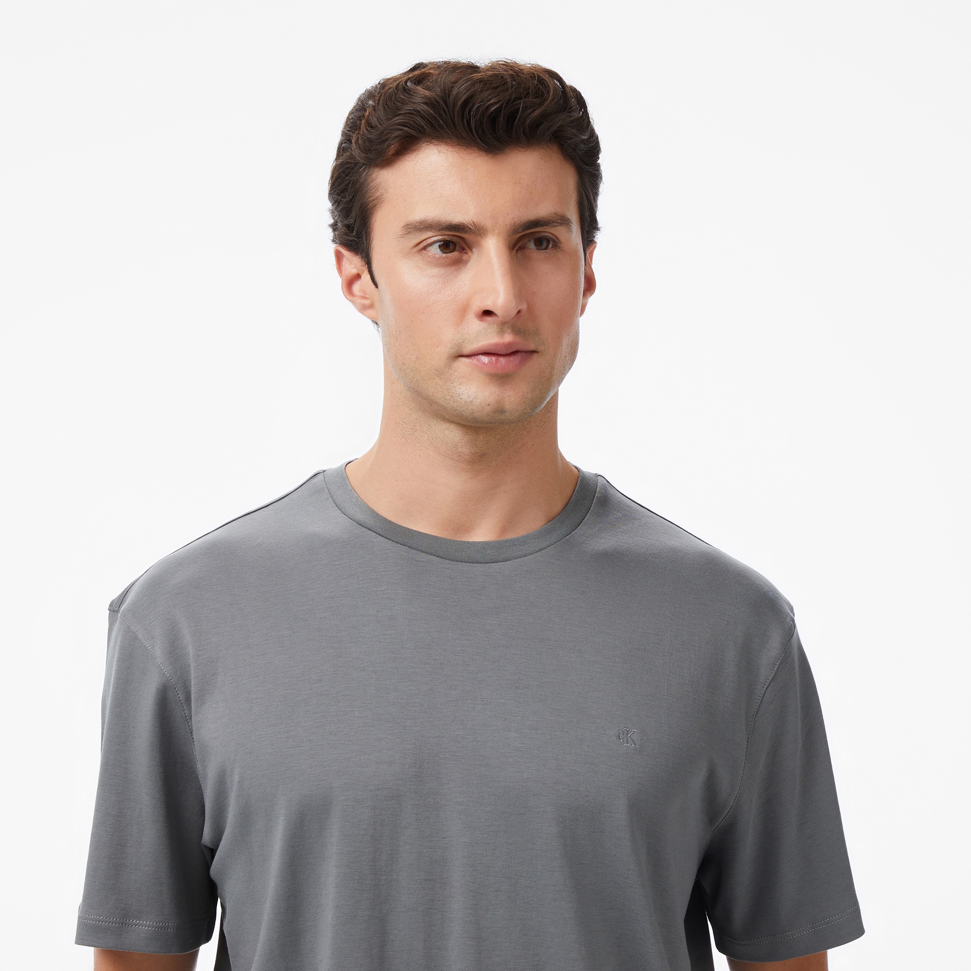 Calvin Klein Supima Chest Crew Erkek Gri T-Shirt