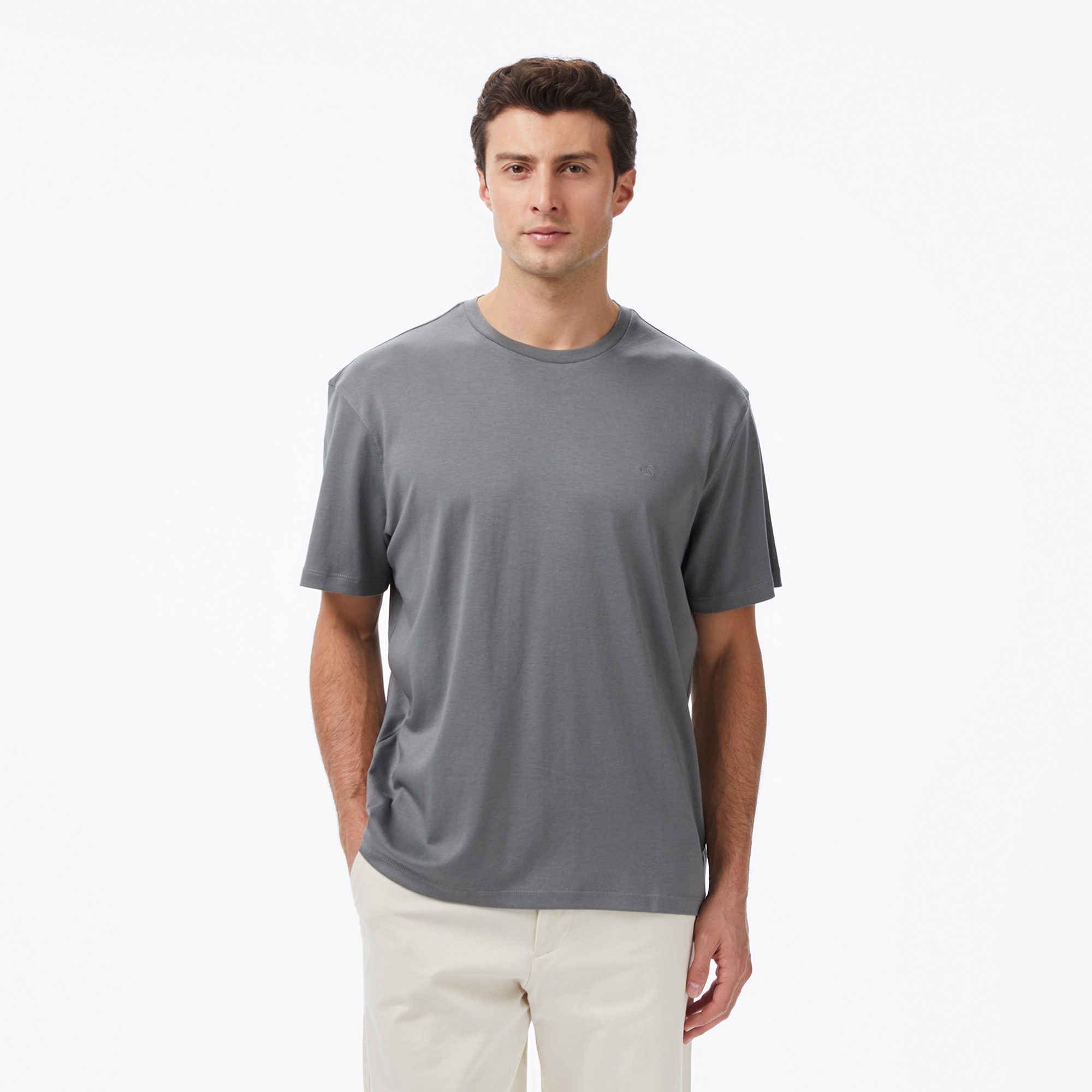 Calvin Klein Supima Chest Crew Erkek Gri T-Shirt