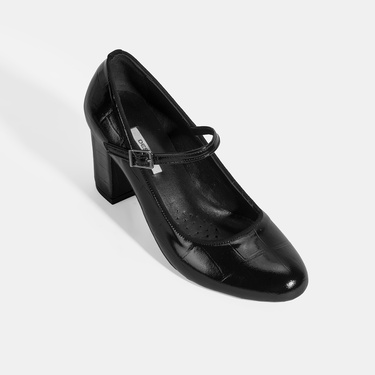  Kadın Siyah Ayarlanabilir Metal Tokalı Mary Jane Topuklu Ayakkabı