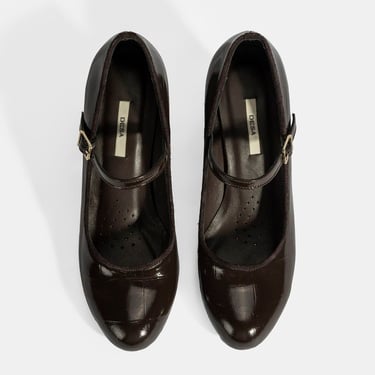  Kadın Kahve Ayarlanabilir Metal Tokalı Mary Jane Topuklu Ayakkabı