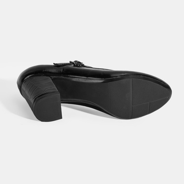  Kadın Siyah Ayarlanabilir Metal Tokalı Mary Jane Topuklu Ayakkabı