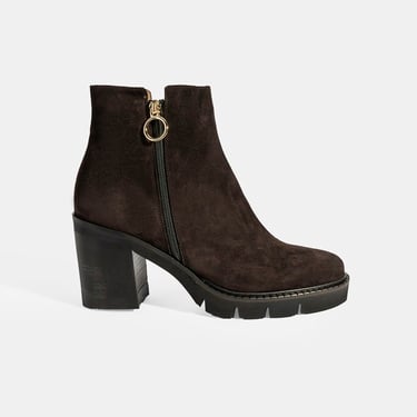  Luca Grossi Kadın Kahve Fermuarlı Kalın Topuklu Süet Bot