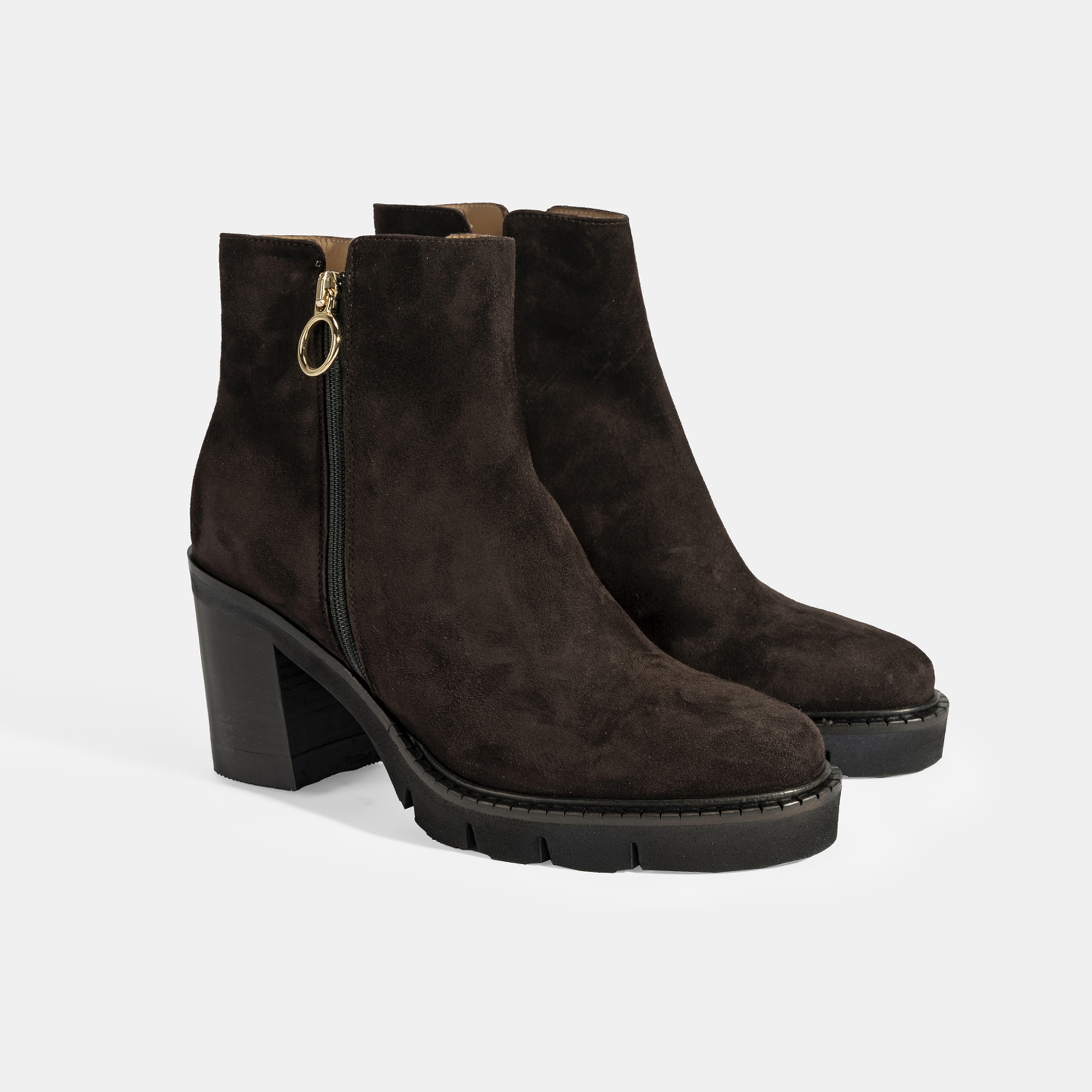 Luca Grossi Kadın Kahve Fermuarlı Kalın Topuklu Süet Bot