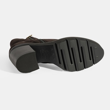  Luca Grossi Kadın Kahve Fermuarlı Kalın Topuklu Süet Bot