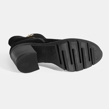  Luca Grossi Kadın Siyah Fermuarlı Kalın Topuklu Süet Bot