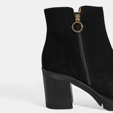  Luca Grossi Kadın Siyah Fermuarlı Kalın Topuklu Süet Bot