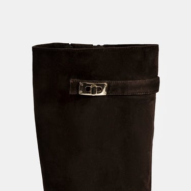  Luca Grossi Kadın Kahve Metal Kilit Detaylı Süet Çizme