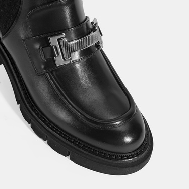  Luca Grossi Kadın Siyah Toka Detaylı Deri Chelsea Bot