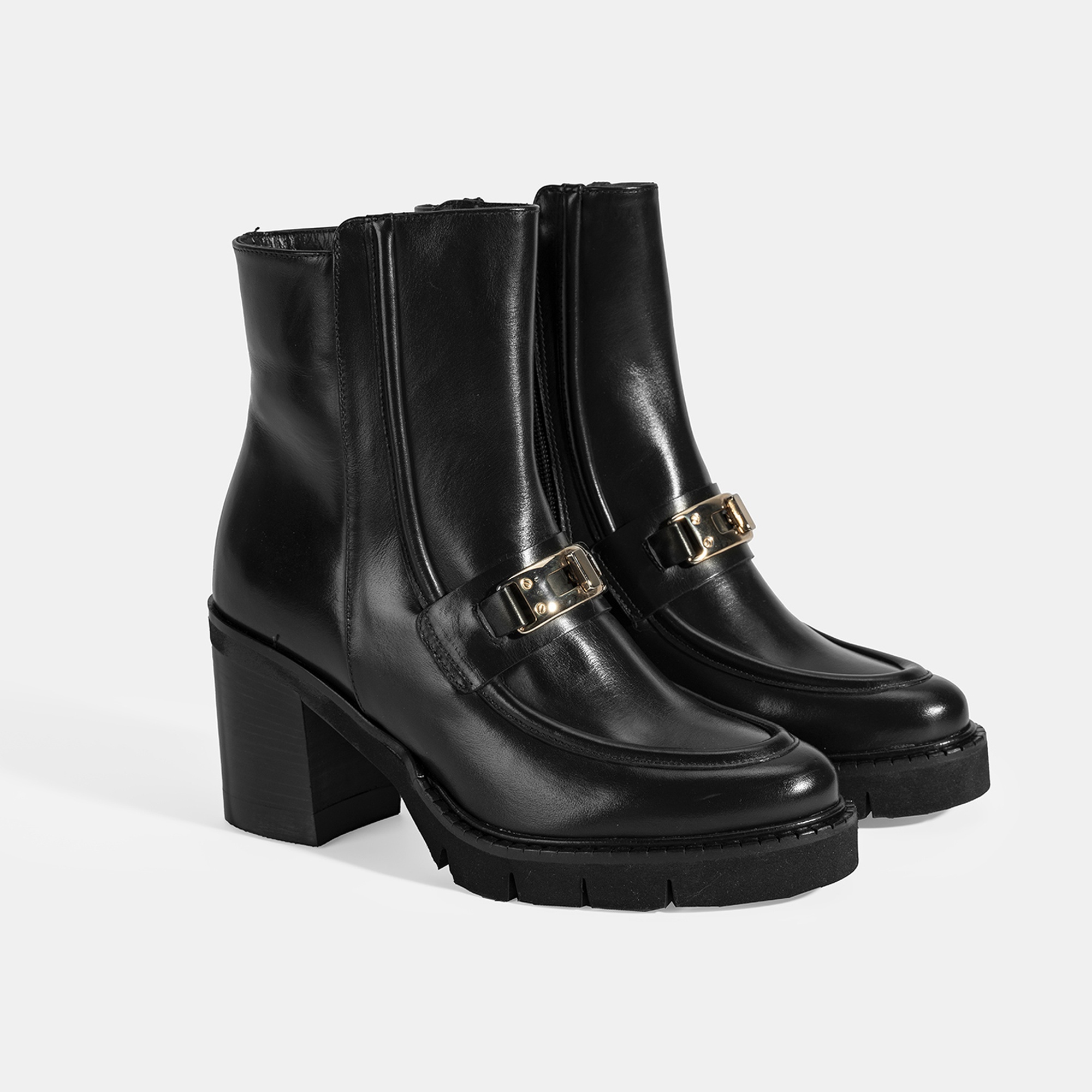 Luca Grossi Kadın Siyah Metal Kilit Detaylı Kalın Topuklu Bot