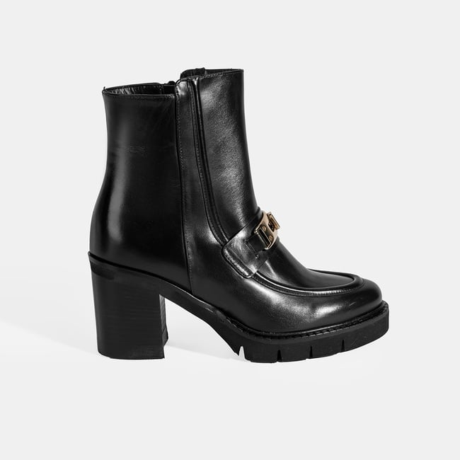  Luca Grossi Kadın Siyah Metal Kilit Detaylı Kalın Topuklu Bot