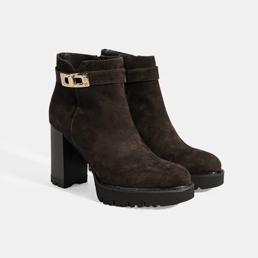  Luca Grossi Kadın Kahve Metal Kilit Detaylı Platform Topuklu Bot