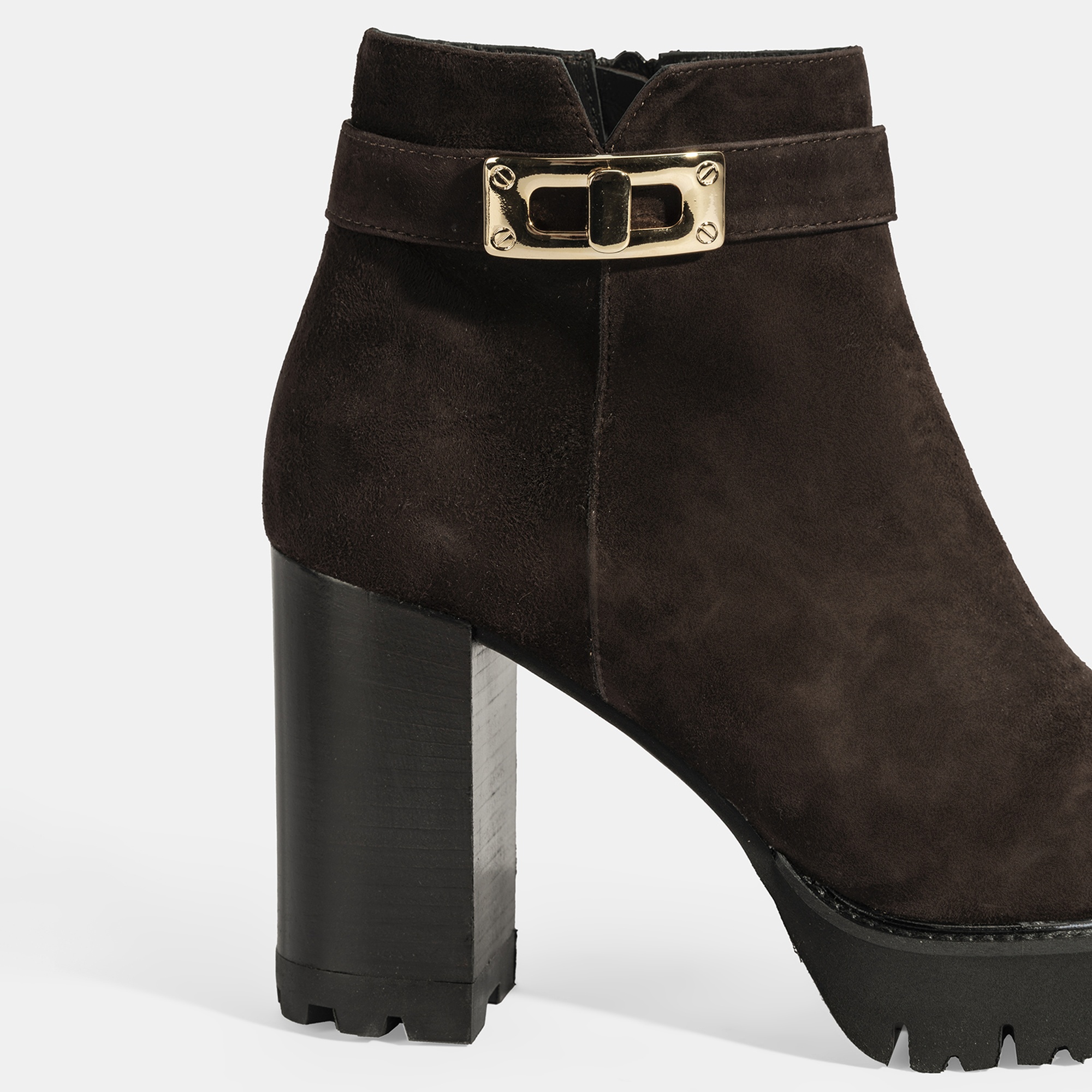 Luca Grossi Kadın Kahve Metal Kilit Detaylı Platform Topuklu Bot