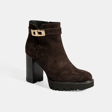  Luca Grossi Kadın Kahve Metal Kilit Detaylı Platform Topuklu Bot