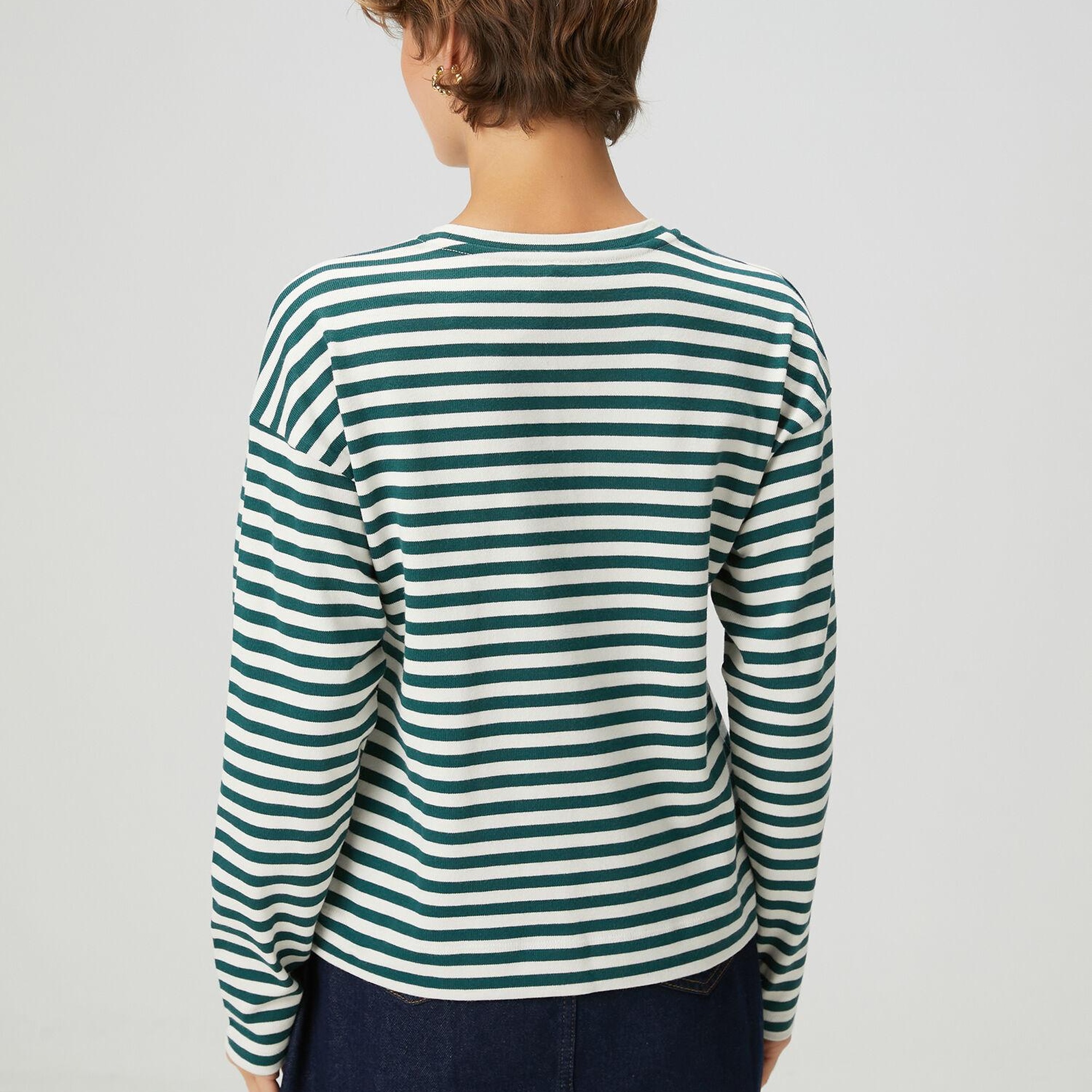 Beymen Club Kadın Yeşil Ekru Çizgili Basic Sweatshirt