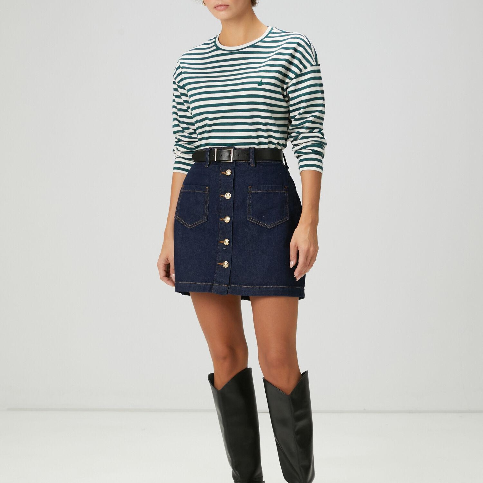 Beymen Club Kadın Yeşil Ekru Çizgili Basic Sweatshirt