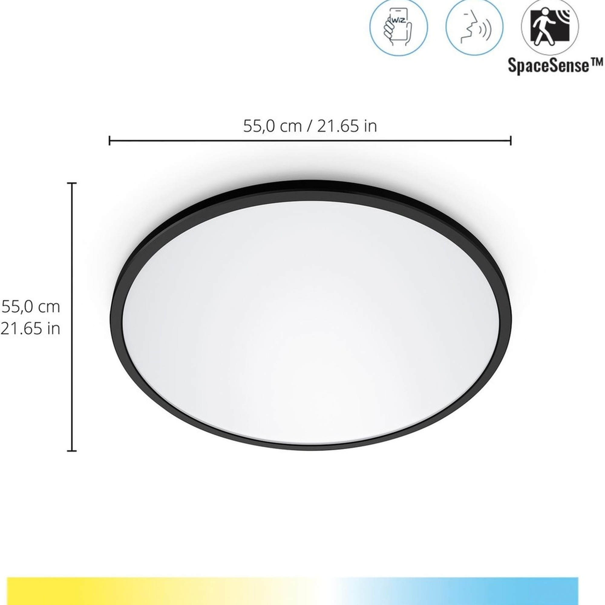 Wiz Superslim 32W Siyah Sıva Üstü Sarı-Beyaz Akıllı LED Yuvarlak Panel Tavan Armatürü