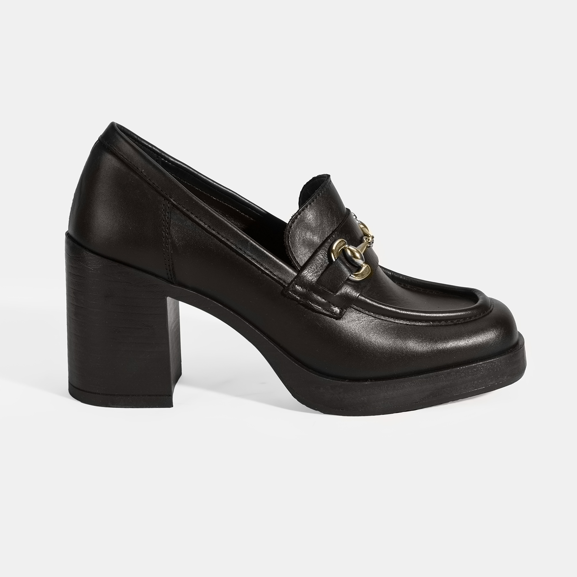 Kadın Kahve Metal Toka Detaylı Kalın Topuklu Loafer