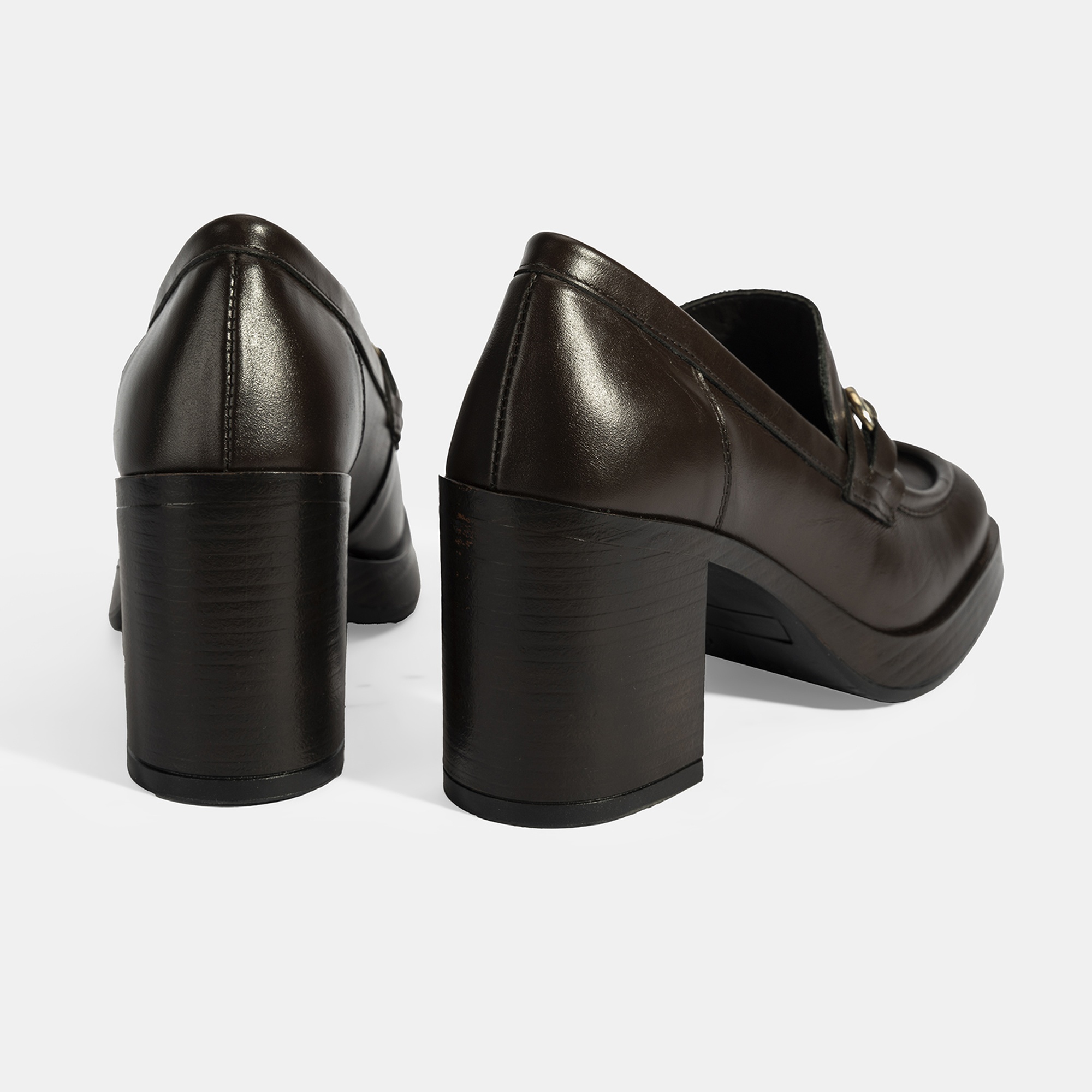 Kadın Kahve Metal Toka Detaylı Kalın Topuklu Loafer