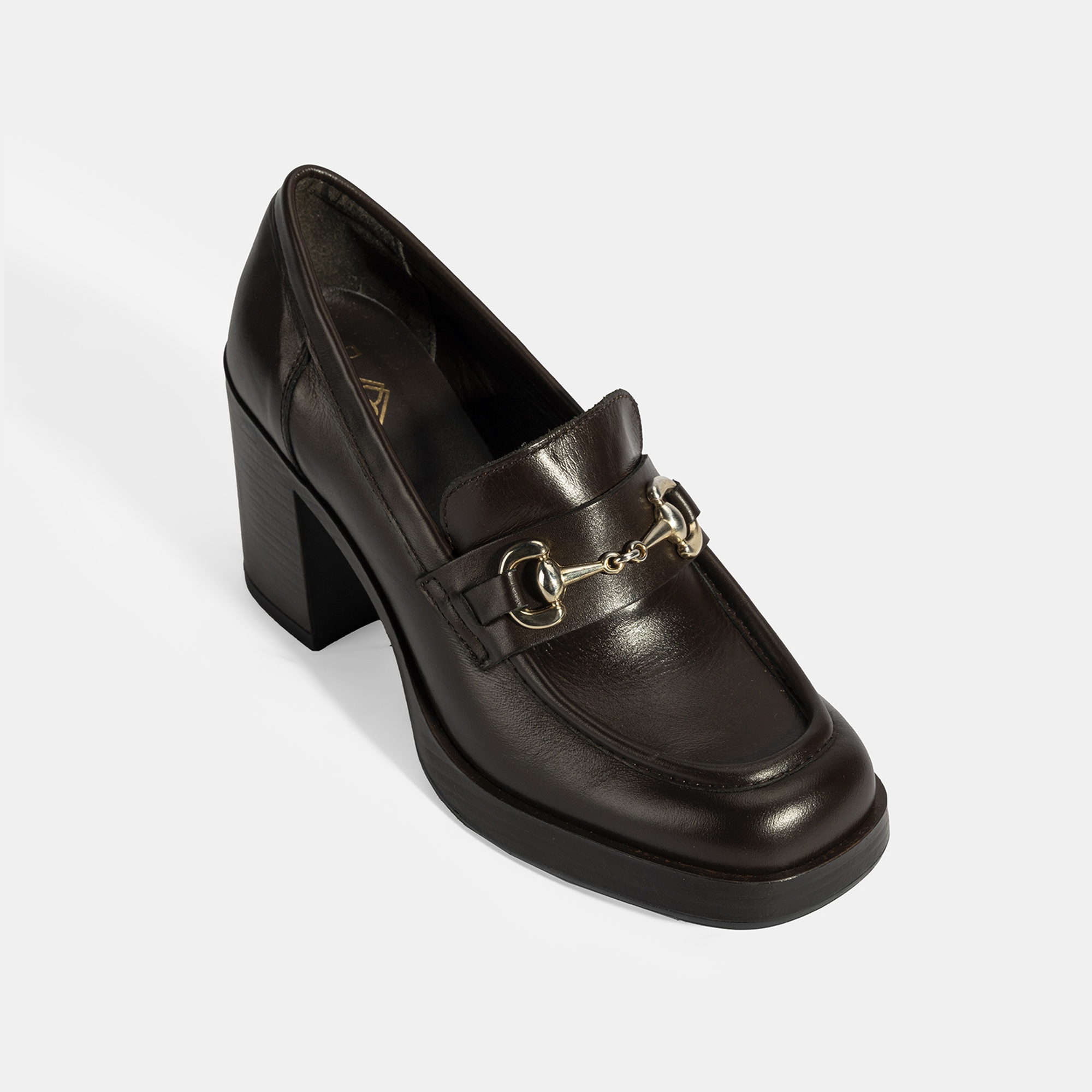 Kadın Kahve Metal Toka Detaylı Kalın Topuklu Loafer