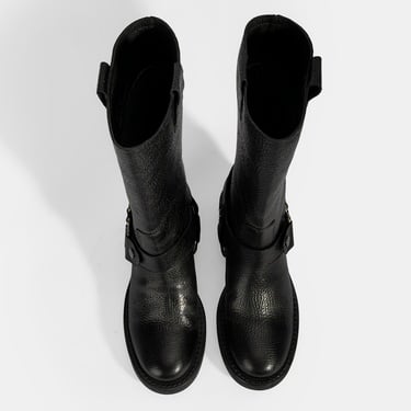  Kadın Siyah Metal Aksesuarlı Deri Biker Bot