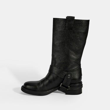  Kadın Siyah Metal Aksesuarlı Deri Biker Bot