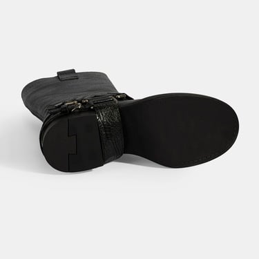  Kadın Siyah Metal Aksesuarlı Deri Biker Bot