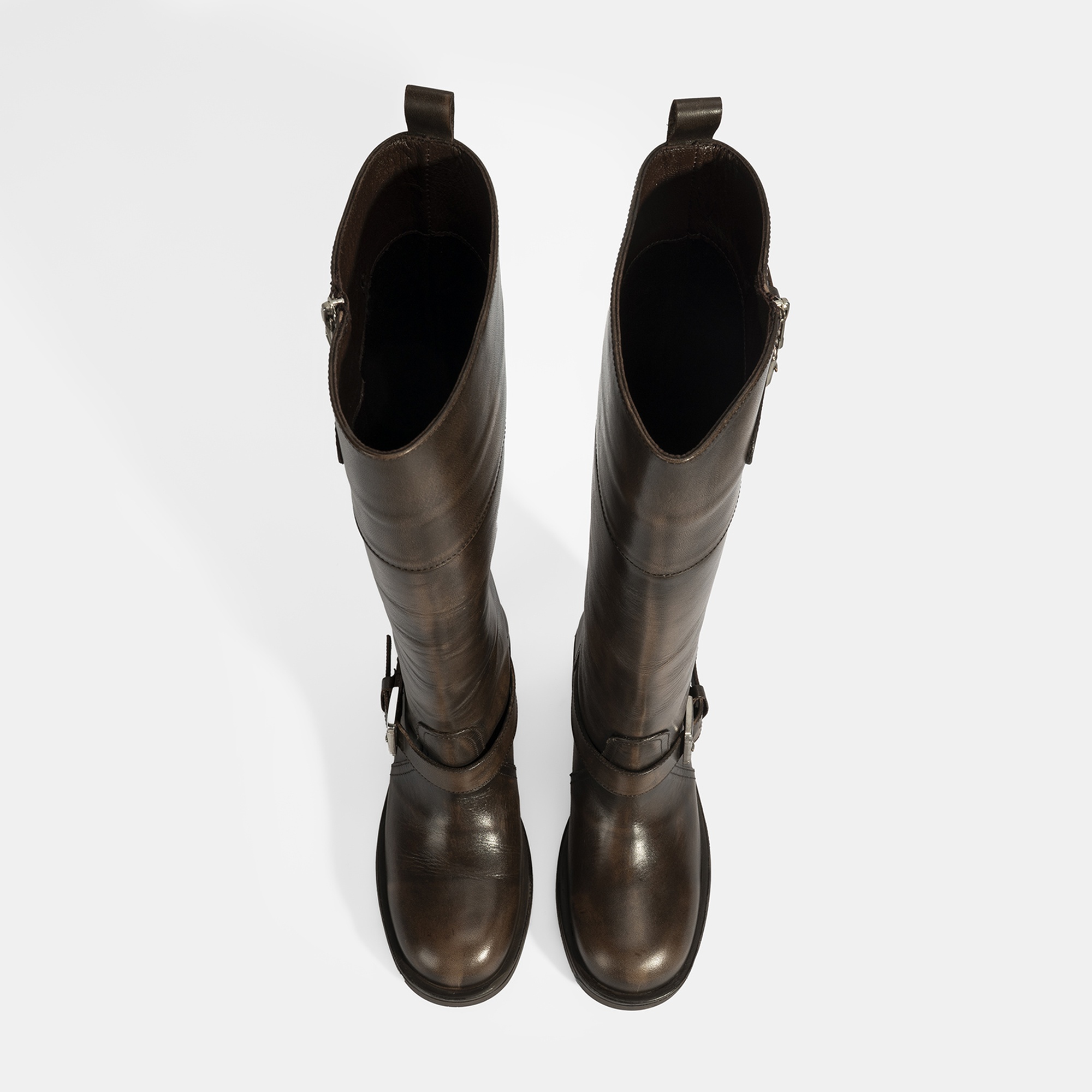 Kadın Kahve Metal Toka Detaylı Deri Çizme