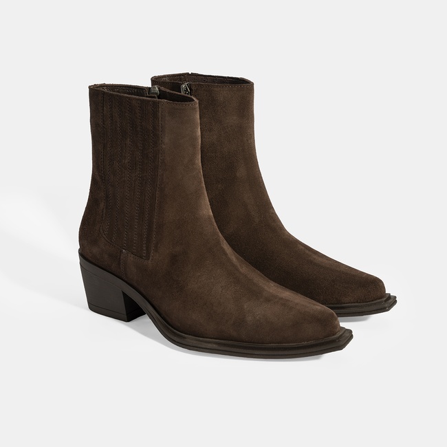  Kadın Kahve Kalın Topuklu Süet Bot