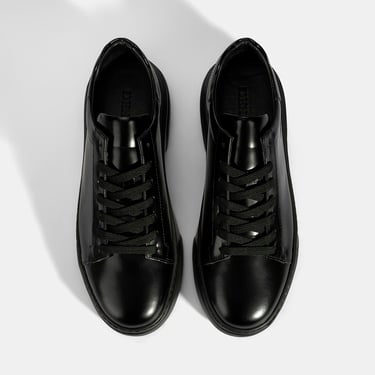  Erkek Siyah Bağcıklı Deri Günlük Ayakkabı