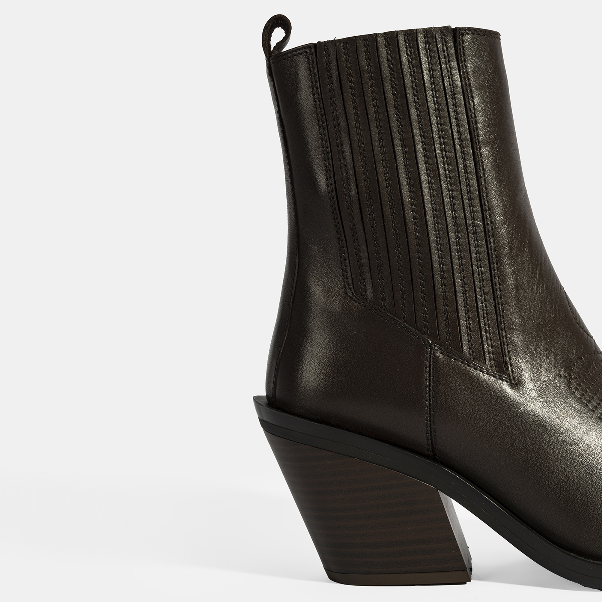 Kadın Kahve Kalın Topuklu Deri Bot