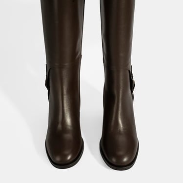  Kadın Kahve Kalın Topuklu Deri Çizme